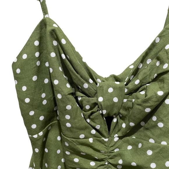 Zara Linen Blend Polka Dot Mini Dress Green White Size Medium - Picture 9 of 10